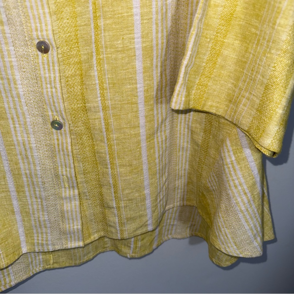 Soft Surroundings Cotton Linen Blend Button Front Blouse Top-Yellow White-1X - Picture 5 of 11